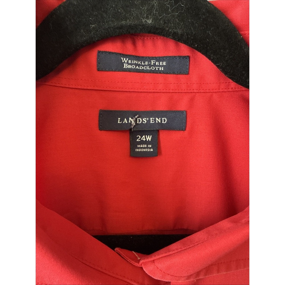 Lands End Red Broadcloth Button Up Shirt 24W Plus Size Career Chic Wrinkle Free - Picture 3 of 8